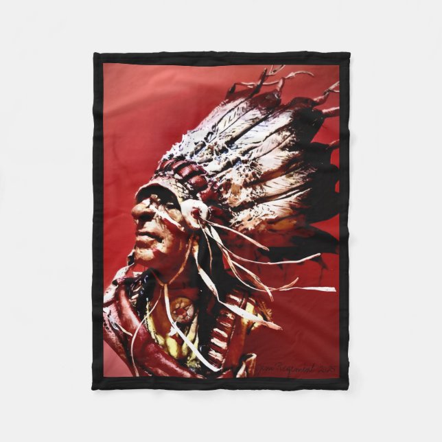 Infödd "Nez Perce Chief" original konst  Fleecefilt (Framsidan)