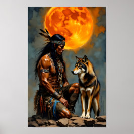 Inföding amerikan och varg poster