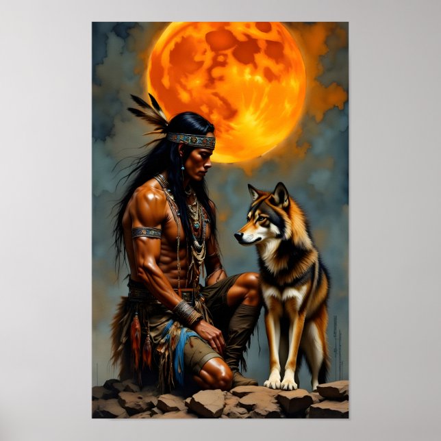 Inföding amerikan och varg poster (Framsidan)