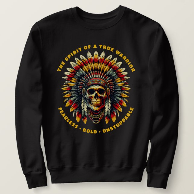 Inföding Amerikan Skalle Chief  Lång Ärmad Tröja (Design framsida)