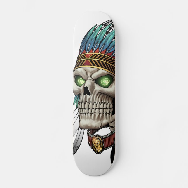 Inföding Amerikansk Indisk Tribal Gotisk Skalle Skateboard Bräda 20 Cm (Framsida)