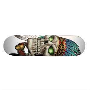 Inföding Amerikansk Indisk Tribal Gotisk Skalle Skateboard Bräda 20 Cm