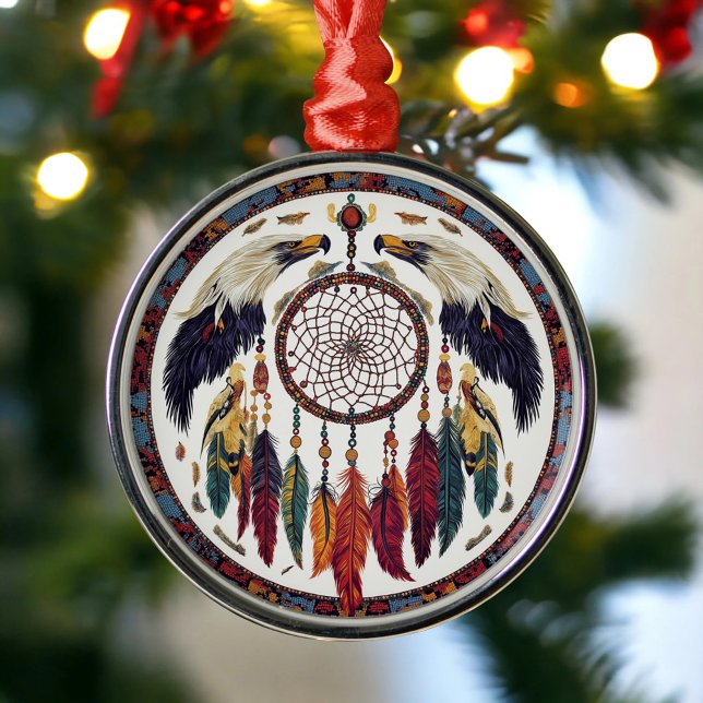 Inföding Amerikansk Örn Drömfångare Fjäder Tribal Julgransprydnad Metall (Skapare uppladdad)