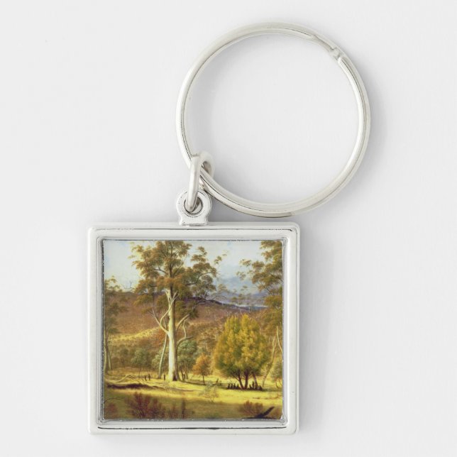 Infödingar i Eucalyptskogen mal på slättar, Pa Fyrkantig Silverfärgad Nyckelring (Framsidan)