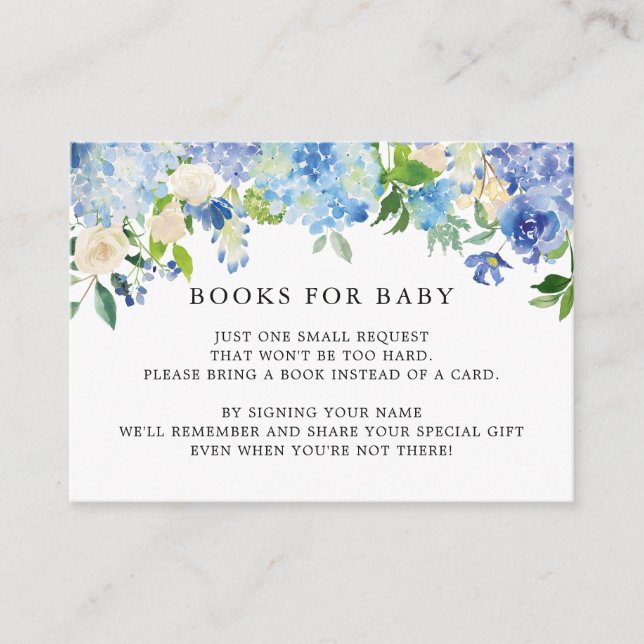 Infoga begäran om Blue Hydrangea Baby Shower Bok Tilläggskort (Framsida)