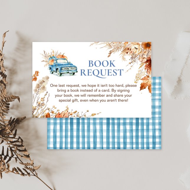 Infoga begäran om Blue Pumpkin Lastbil Baby Shower Visitkort (Boys Blue Pumpkin Truck Baby Shower Book Request Insert, Fall Boys Baby Shower Little Pumpkin  Books)