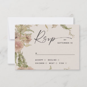 Infoga blommigt och fern Bröllop. Warm Ivory Botan OSA Kort