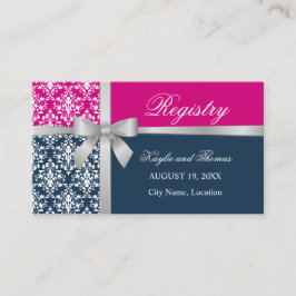 Infoga Damask Faux Slever Ribbon Navy Blue Fuchsia Visitkort