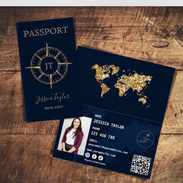 Infoga foto för passet i Agent Visitkort (gold glitter compass passport)