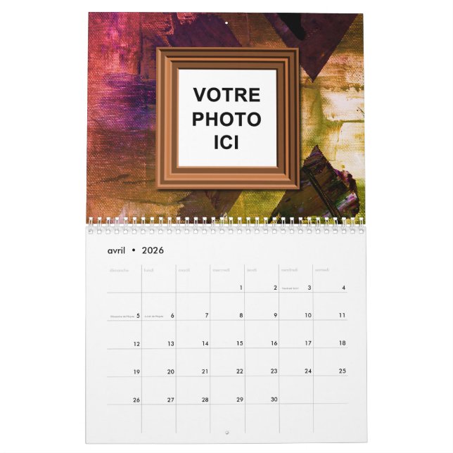 Infoga foto i Fransk 2025-språkskalender i Kanada Kalender (Apr 2026)