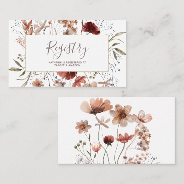 Infoga hösten Wildblommor Watercolor Register Tilläggskort (Fram/baksida)