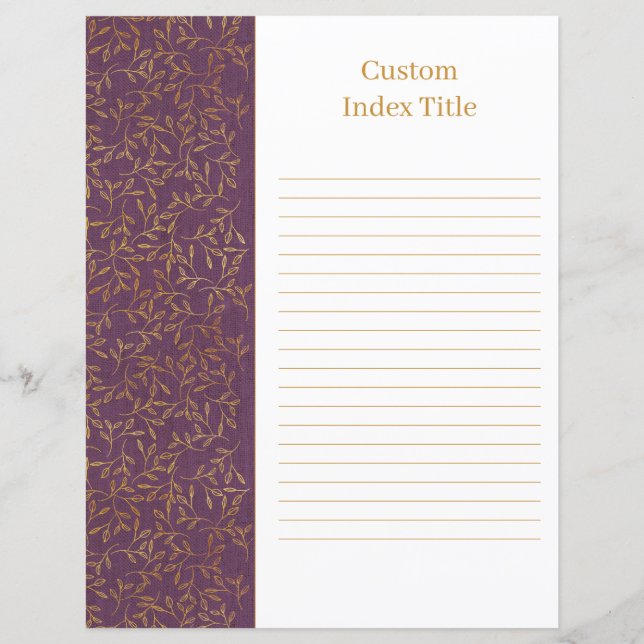 Infoga Lila för Rustit Linen Divider Recipe Binder (Framsida)