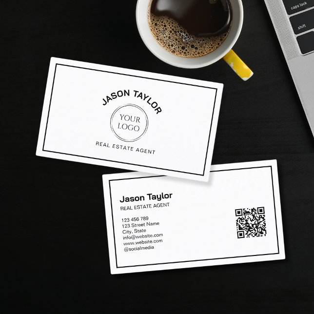 Infoga Logotyp för Modern Professionell Realtor Br Visitkort (modern black and white design with your logo)