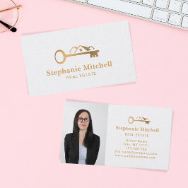 Infoga Photo Real Gods Realtor Nyckel House Guld Visitkort