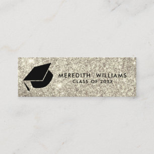 Infoga Studenten för Grad Cap Silver Glitter Mini Visitkort