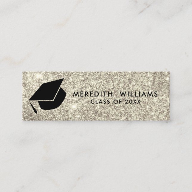 Infoga Studenten för Grad Cap Silver Glitter Mini Visitkort (Framsida)