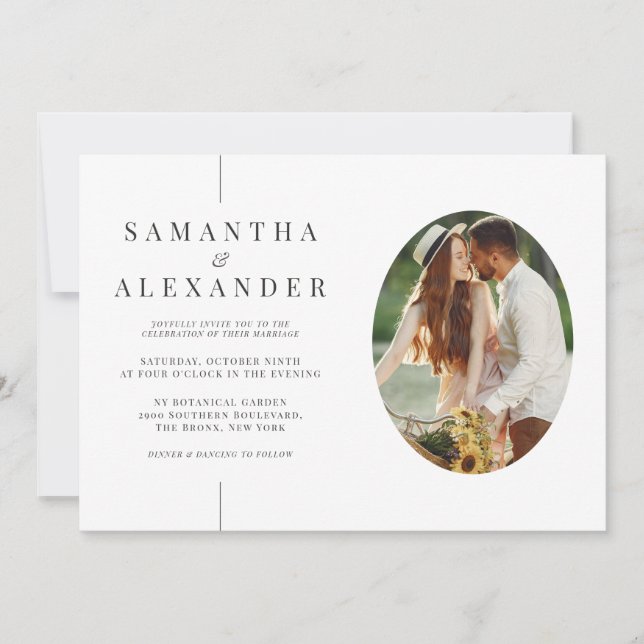 Infogad fotomodern vit QR-kodbudget Bröllop Inbjudningar (Framsida)