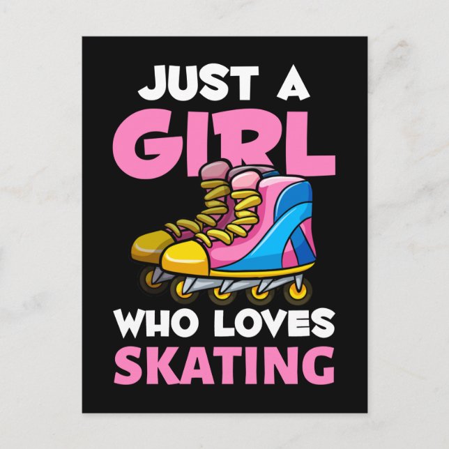 Infogade Skater Girl Retro Inline Skates Älskare Vykort (Framsida)