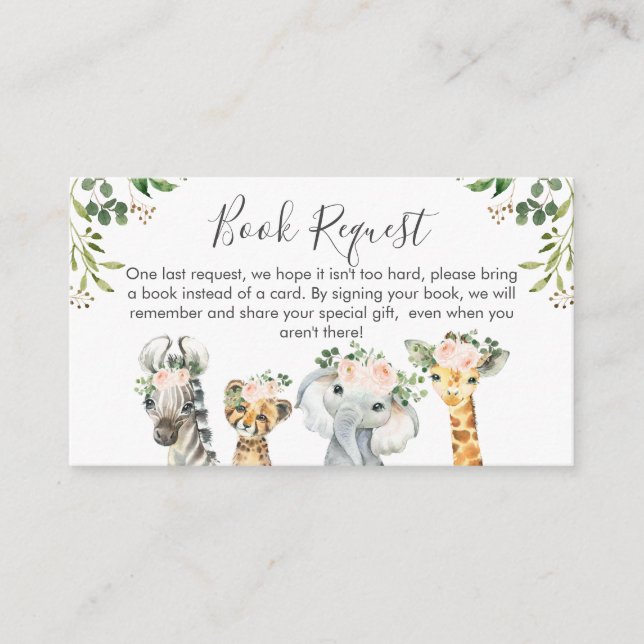 Infogningskort för Girls Safari Animals Bok-begära Tilläggskort (Framsida)