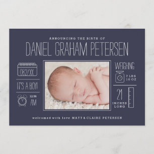 Infograf Birth Notice in Navy Blue Meddelande