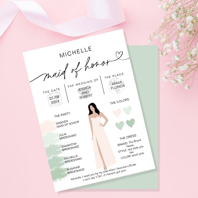 Infografik för Maid of honor Info Sage Färg palett Inbjudningar (Skapare uppladdad)