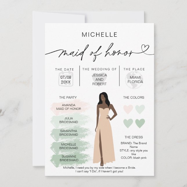 Infografik för Maid of honor Info Sage Färg palett Inbjudningar (Framsida)