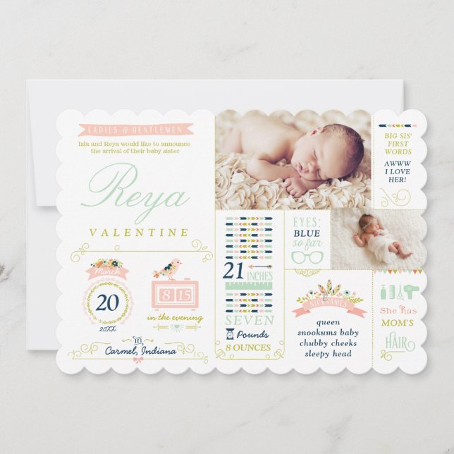 Infografiska statistik kort för födelseannonsering (Framsida)