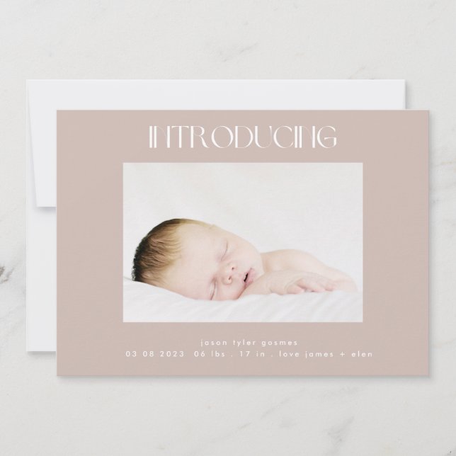 införa beige enkel, minimal två foto baby meddelande (Framsida)