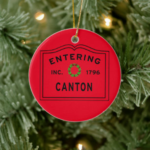 Införande av Town Canton Massachusetts jul Julgransprydnad Keramik