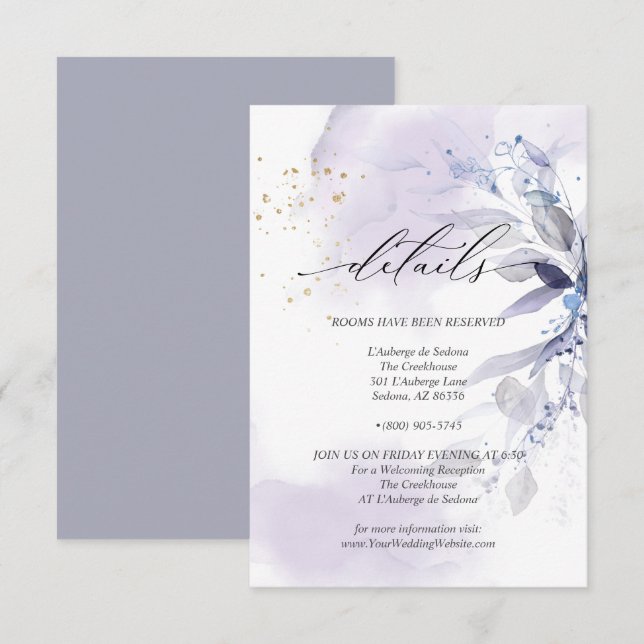 Information 3 Elegant Violet Watercolor Foliage Inbjudningar (Fram/baksida)