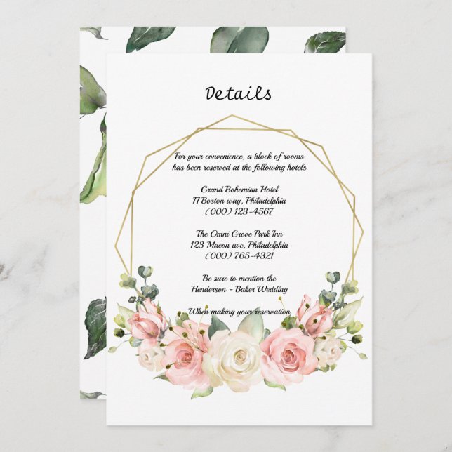 Information Card för Elegant bröllop. Inbjudningar (Fram/baksida)