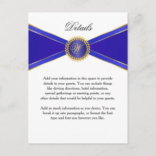 Information Card Royal Blue Elegance med Monogram Vykort