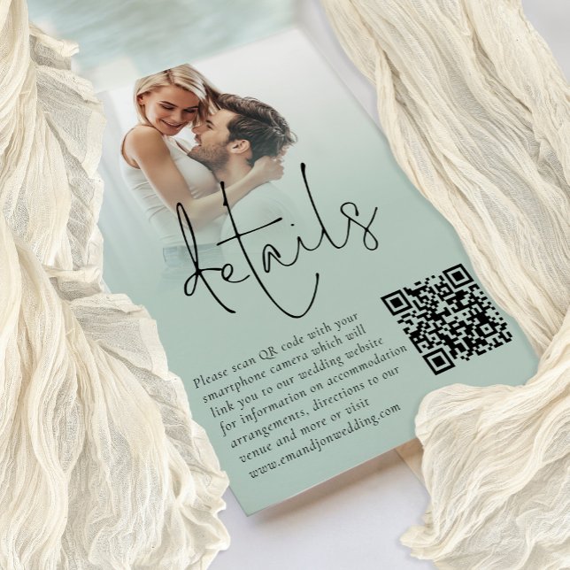 Information-kort för fotoöverlägg QR Sage Bröllop Inbjudningar (Skapare uppladdad)