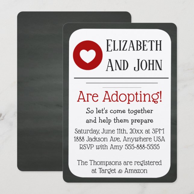 Information om Adobe Shower Red & Black Chalkboard Inbjudningar (Fram/baksida)