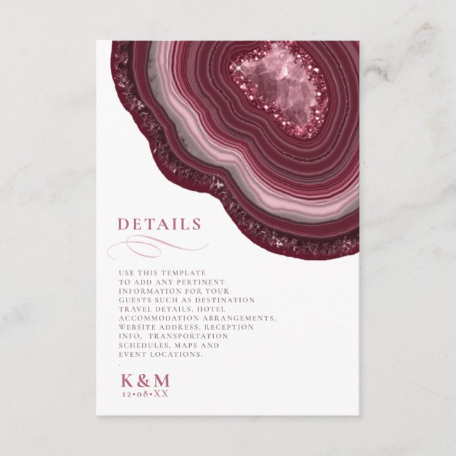 Information om Agate Geode Glitter Burgundy ID647 Tilläggskort (Framsida)