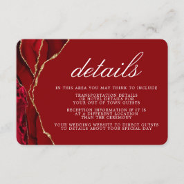 Information om agate Red och Guld Bröllop Tilläggskort