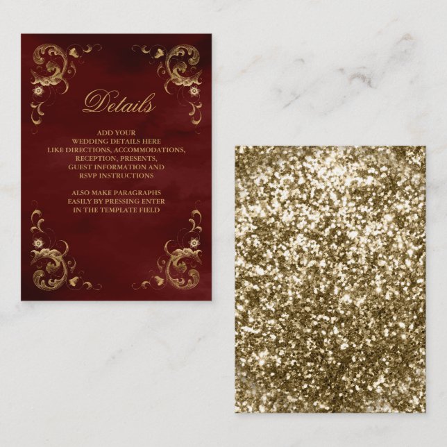 Information om Antique Guld Ram Burgundy Red Tilläggskort (Fram/baksida)