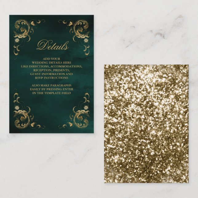 Information om Antique Guld Ram Emerald Grönt Tilläggskort (Fram/baksida)