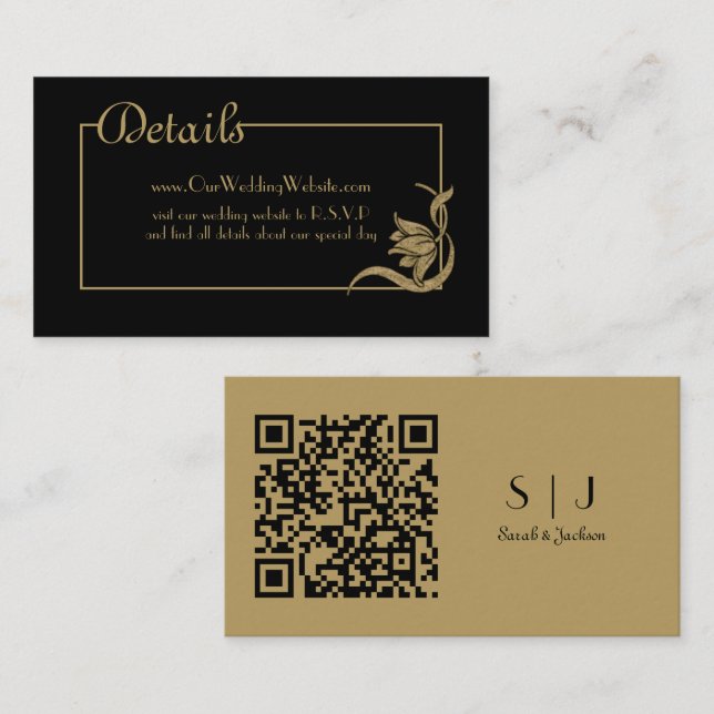 Information om Art nouveau Black och Guld Bröllop  Tilläggskort (Fram/baksida)