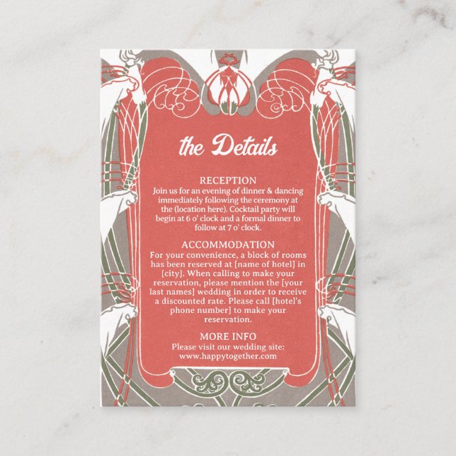 Information om art nouveau Calla Lily Elegance Brö Tilläggskort (Framsida)