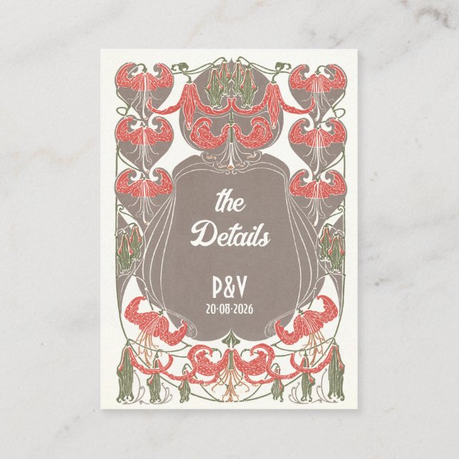 Information om art nouveau Fuchsia Elegance Bröllo Tilläggskort (Baksida)