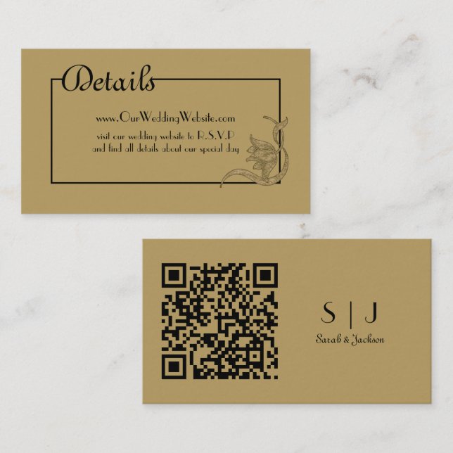 Information om art nouveau Guld och Svarta Bröllop Tilläggskort (Fram/baksida)
