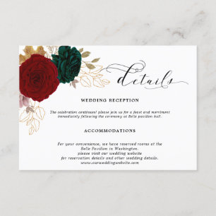Information om Autumnal Guld Burgundy Emerald Wedd Tilläggskort