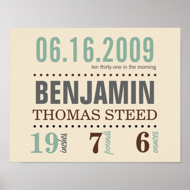 Information om Baby födelsedatum - Sand & Sea Poster (Framsidan)