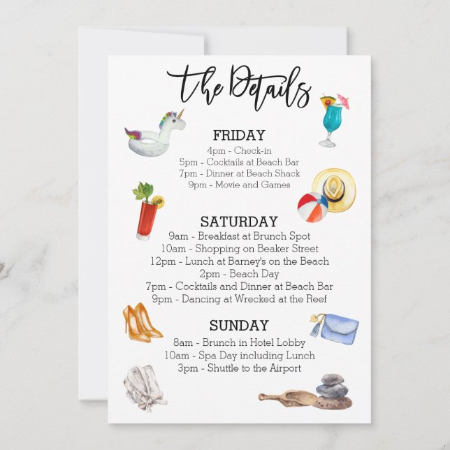 Information om Bachelorette Party Beach Helg Inbjudningar (Baksida)