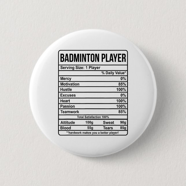 Information om Badminton Player och näringsmässiga Knapp (Framsida)