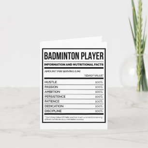 Information om Badminton Player och näringsmässiga Kort
