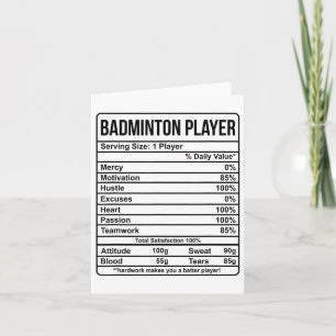 Information om Badminton Player och näringsmässiga Kort