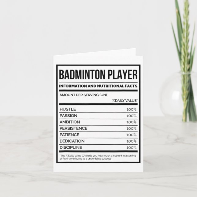 Information om Badminton Player och näringsmässiga Kort (Framsida)