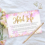 Information om bat mitzvah guld-folie för rosa av  tilläggskort<br><div class="desc">Var stolt, gladd och visa den här milstolpen av din favoritBat mitzvah! Inkludera den här fantastiska, moderna infogningen av personlig för ytterligare hotellinformation till evenemanget, med gnista guld faux-folie och glitter-punkter och typografi-skript mot mjuk vattenfärgbakgrund i rosa. Anpassa anpassningsbarna med all information om hotellplatsen. Garanterade att hon skulle få mer...</div>